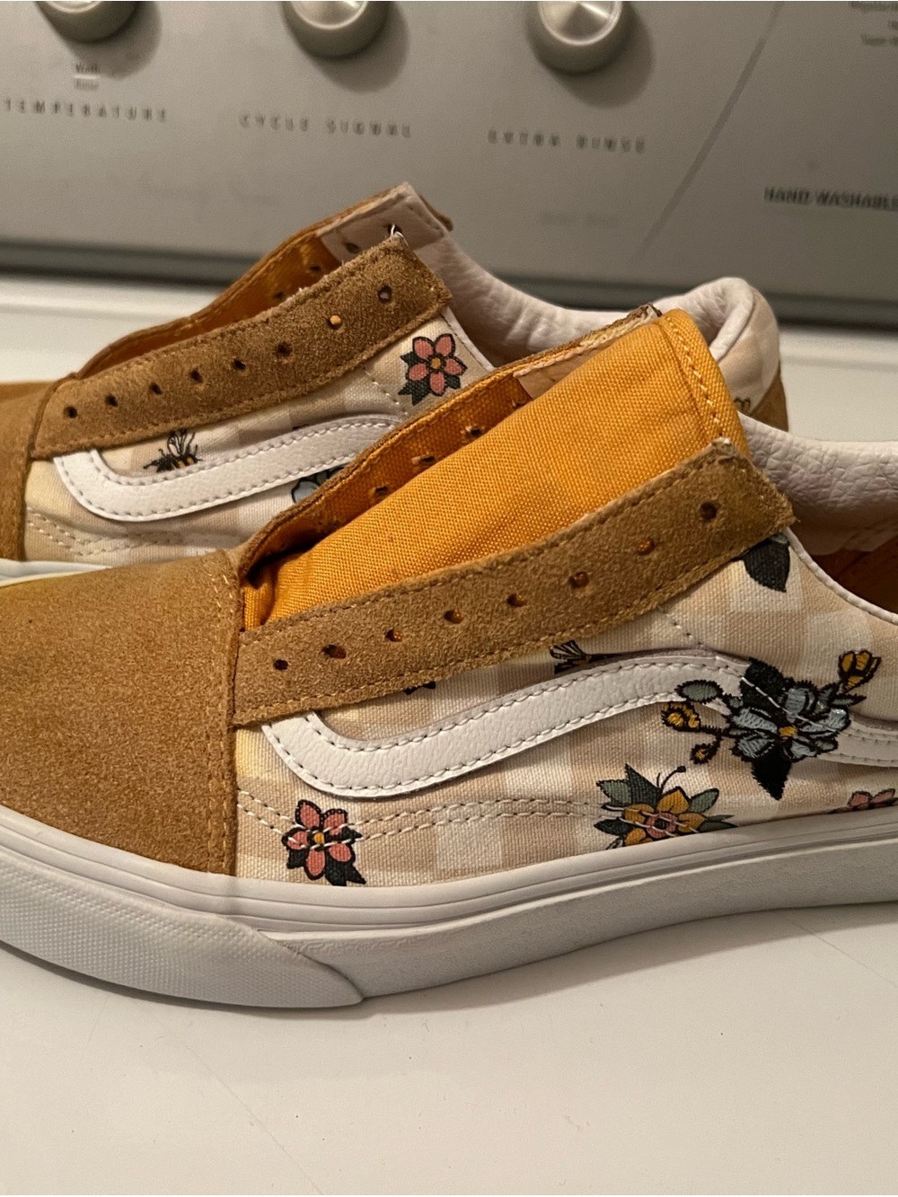 Vans Floral Canvas & Suede Slip-On Sneakers - Tan/Yellow/White